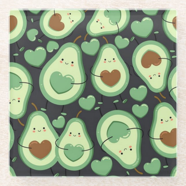 Avocado Pattern Glass Coaster (Front)