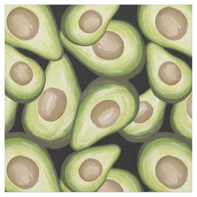 Avocado pattern summer fruit green vegan fabric (Close Up)