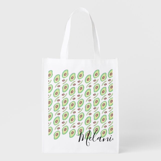 Avocado Pits Slices Fruit Hand Drawn Pattern   Grocery Bag (Front)