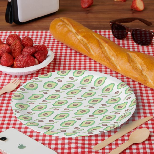 Avocado Pits Slices Fruit Hand Drawn Pattern    Paper Plates (Picnic)