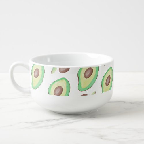 Avocado Pits Slices Fruit Hand Drawn Pattern    Soup Mug