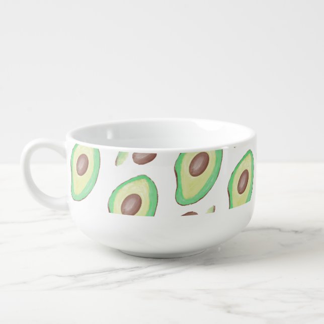Avocado Pits Slices Fruit Hand Drawn Pattern    Soup Mug (Right)