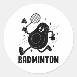 Avocado Playing Badminton Healthy Vegetarian Food  Classic Round Sticker