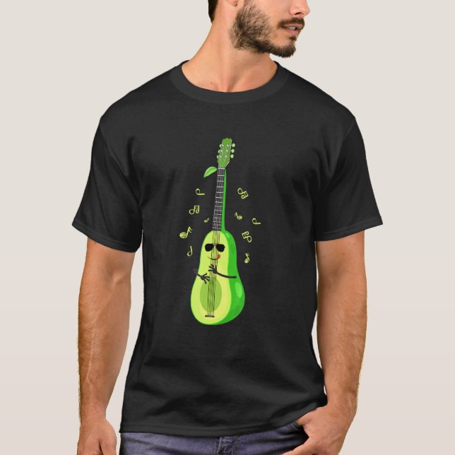 Avocado Playing Guitar Acoustic Electric Musician T-Shirt (Front)