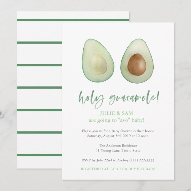 Avocado Punny Funny Couples Baby Shower Invitation (Front/Back)