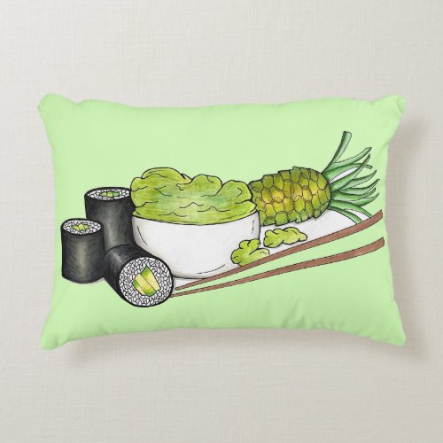 Avocado Rolls Wasabi Sushi Japanese Food Dinner Accent Pillow