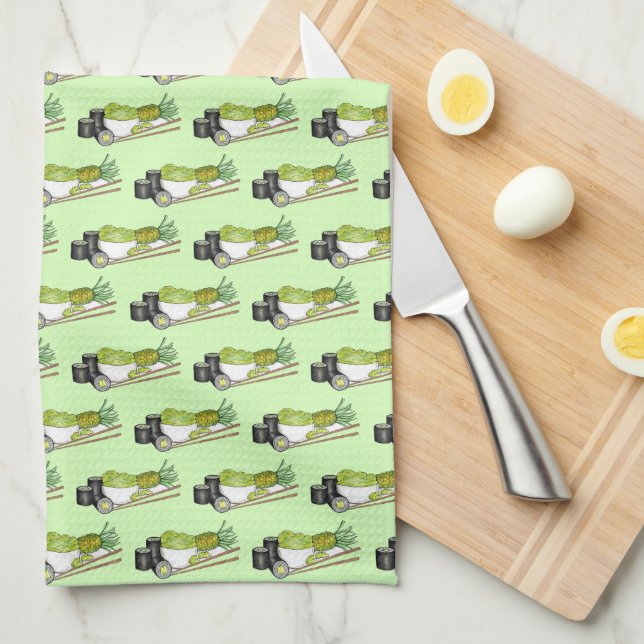 Avocado Rolls Wasabi Sushi Japanese Food Dinner Kitchen Towel (Quarter Fold)