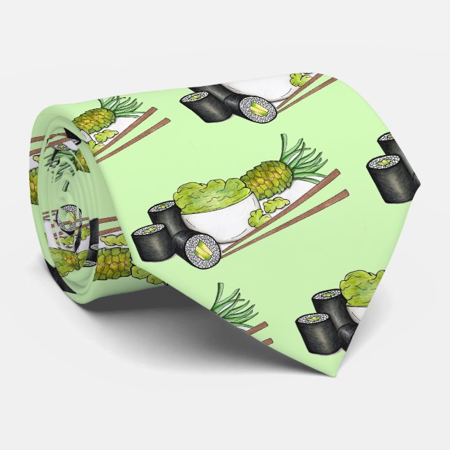 Avocado Rolls Wasabi Sushi Japanese Food Dinner Neck Tie (Rolled)