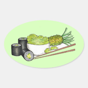 Avocado Rolls Wasabi Sushi Japanese Food Dinner Oval Sticker