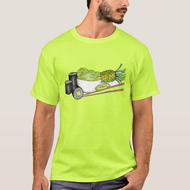 Avocado Rolls Wasabi Sushi Japanese Food Dinner T-Shirt (Front)
