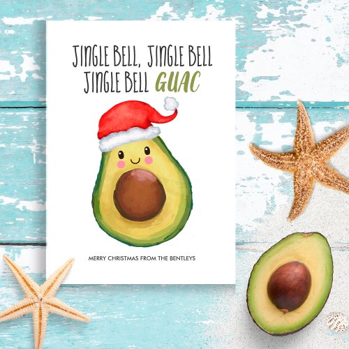 Avocado Santa Jingle Bell Guac Christmas Holiday Card