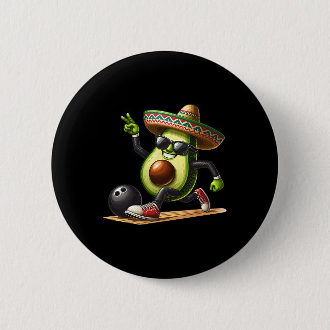 Avocado Showing Bowling Skills Cinco De Mayo Funny Button (Front)