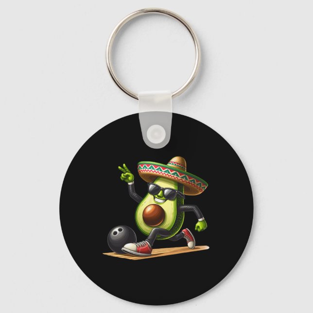 Avocado Showing Bowling Skills Cinco De Mayo Funny Keychain (Front)