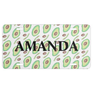 Avocado Slices Pit Hand Drawn Pattern Name License Plate