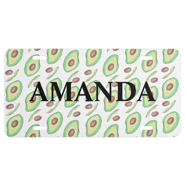 Avocado Slices Pit Hand Drawn Pattern Name License Plate (Front)