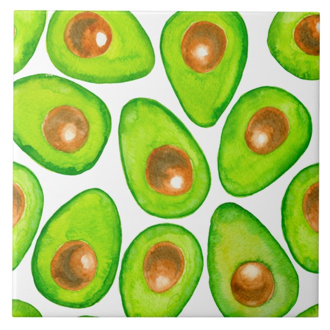 Avocado slices watercolor ceramic tile (Front)