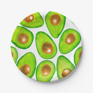 Avocado slices watercolor paper plates