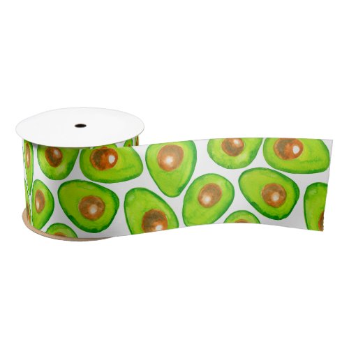 Avocado slices watercolor satin ribbon