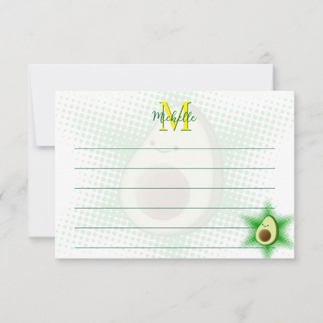 Avocado Superstar Custom Monogram Lined Note Card (Front)