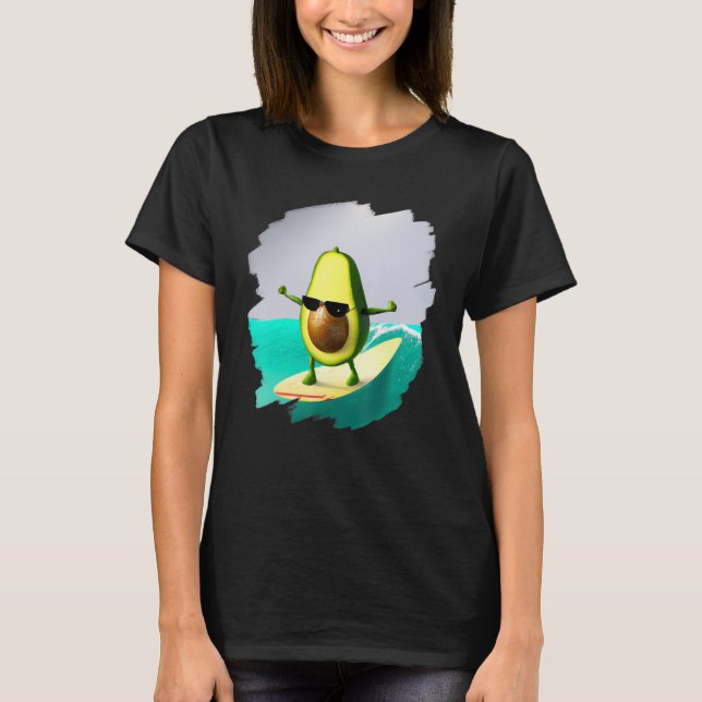 Avocado Surfing Surfer Riding Wave Ocean Cool Surf T-Shirt (Front)
