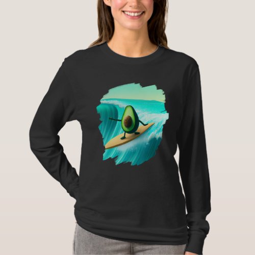 Avocado Surfing Surfer Riding Wave Ocean Cool Surf T_Shirt