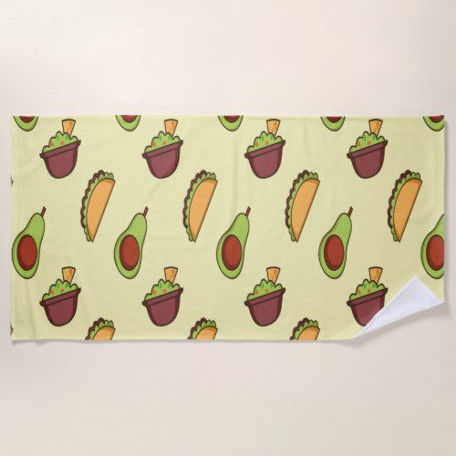 Avocado Taco Yellow Beach Towel