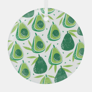 Avocado, textured stamp, seamless pattern. glass ornament