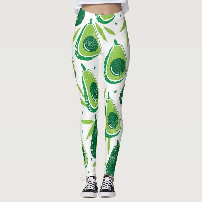 Avocado, textured stamp, seamless pattern. leggings (Front)