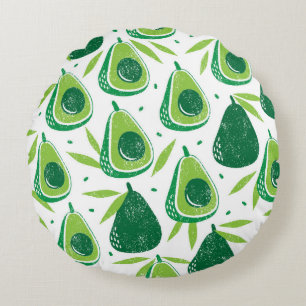Avocado, textured stamp, seamless pattern. round pillow