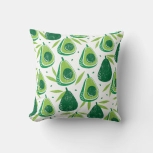 Avocado, textured stamp, seamless pattern. throw pillow