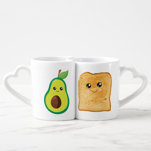 Avocado Toast Couple Wife Husband Matching Lover's Coffee Mug Set (Back Nesting)