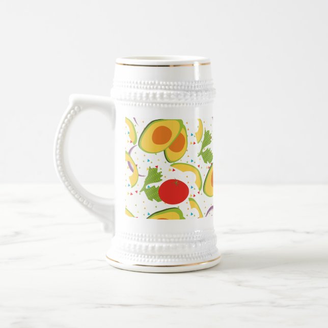 Avocado Tomato Salad Greenery Pattern Beer Stein (Left)