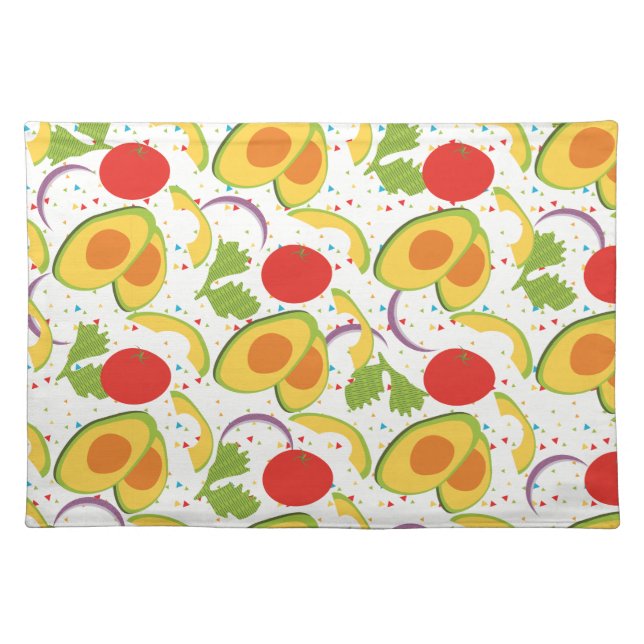 Avocado Tomato Salad Greenery Pattern Cloth Placemat (Front)