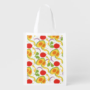 Avocado Tomato Salad Greenery Pattern Grocery Bag