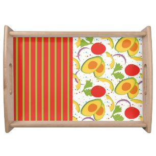 Avocado Tomato Salad Greenery Pattern Serving Tray