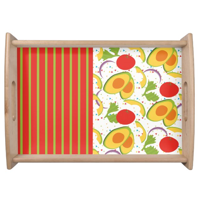 Avocado Tomato Salad Greenery Pattern Serving Tray (Front)