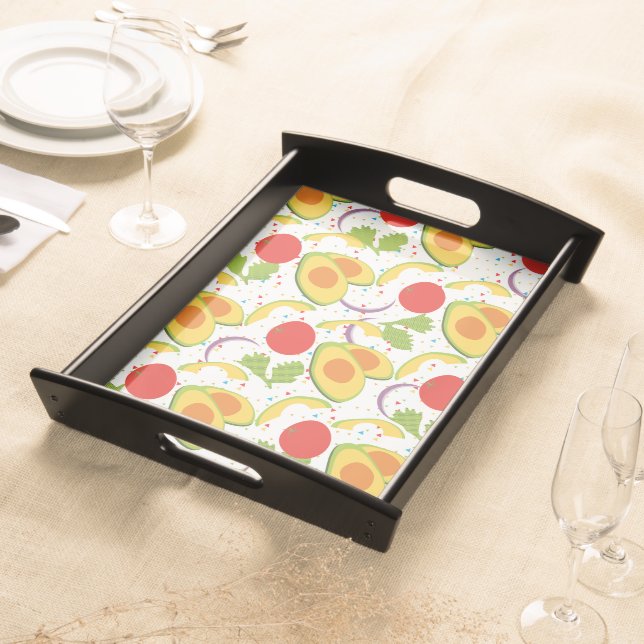 Avocado Tomato Salad Greenery Pattern Serving Tray (Front)