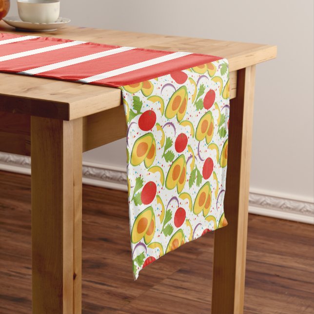 Avocado Tomato Salad Greenery Pattern Short Table Runner (In Situ)
