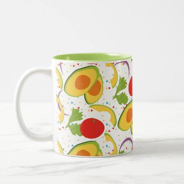 Avocado Tomato Salad Greenery Pattern Two-Tone Coffee Mug (Left)