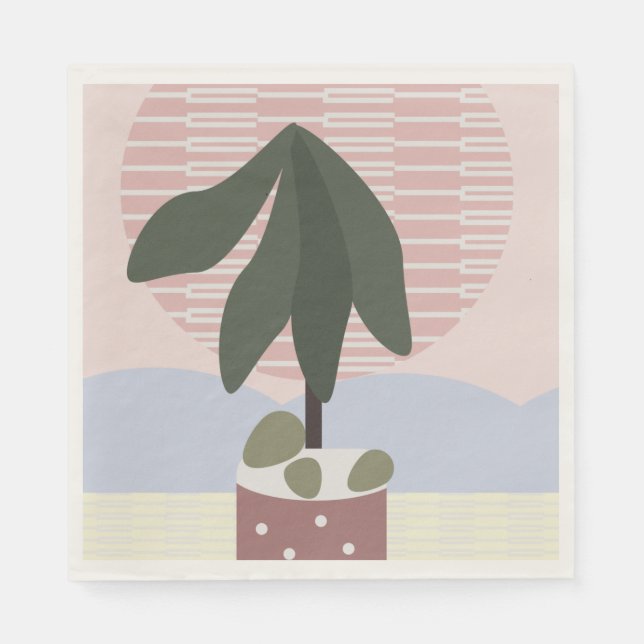 Avocado Tree Blush Muted Geometric Pink Green Napkins (Front)