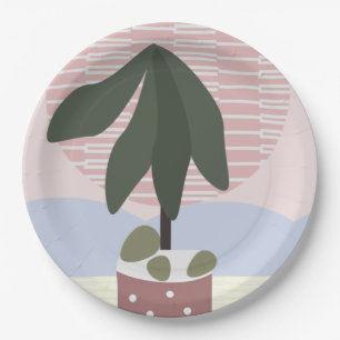 Avocado Tree Blush Muted Geometric Pink Green Paper Plates
