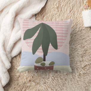 Avocado Tree Blush Muted Geometric Pink Green Throw Pillow