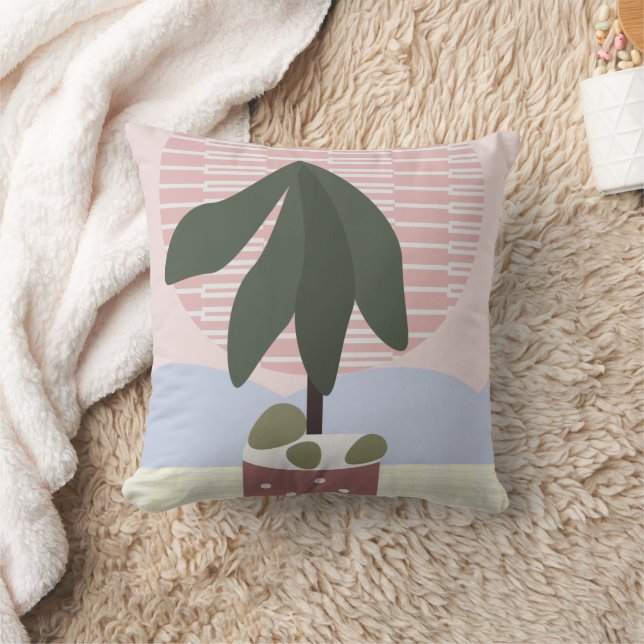 Avocado Tree Blush Muted Geometric Pink Green  Throw Pillow (Blanket)
