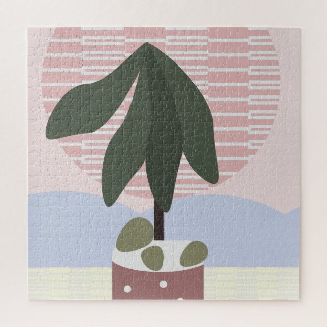 Avocado Tree Blush Muted Geometric Pink Jigsaw Puzzle (Vertical)