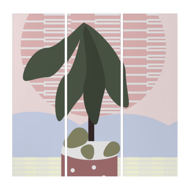 Avocado Tree Blush Muted Geometric Pink Triptych (Front)
