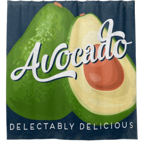 Avocado Vintage Fruit Label Retro Shower Curtain