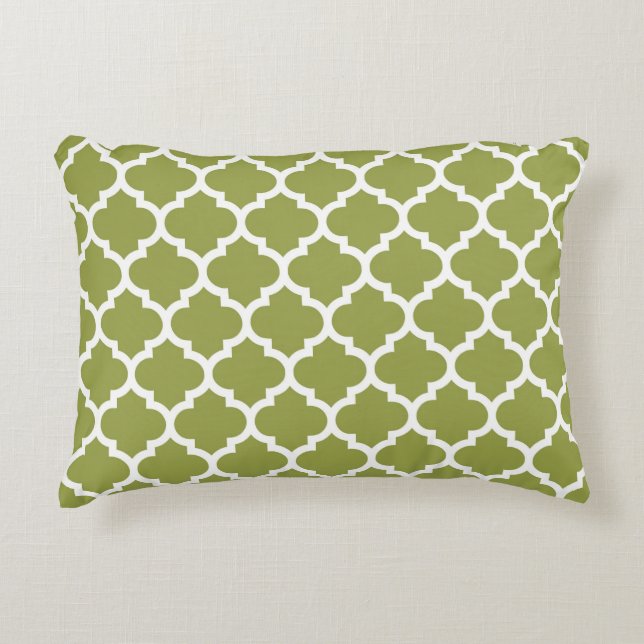 Avocado White Moroccan Quatrefoil Pattern #5 Accent Pillow (Front)
