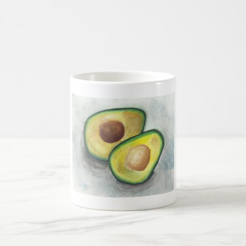 Avocado with Nut Exposed in Watercolor Coffee Mug