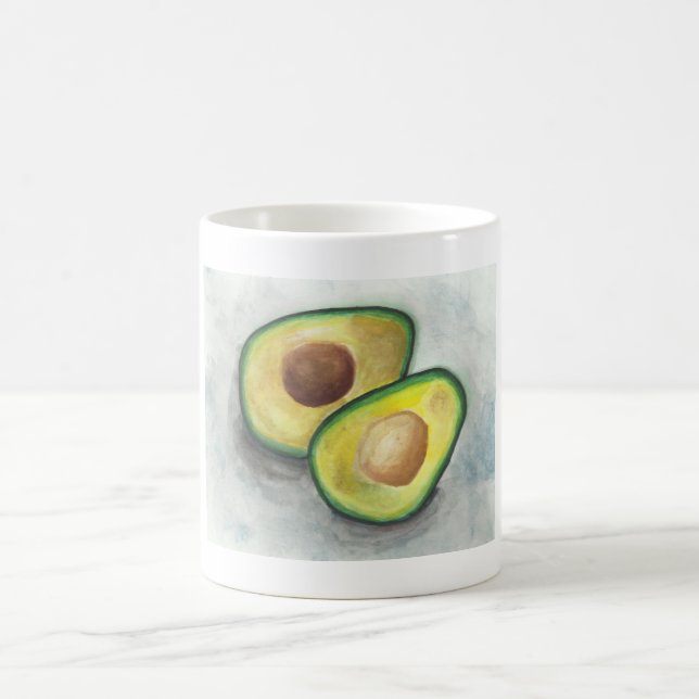 Avocado with Nut Exposed in Watercolor Coffee Mug (Center)