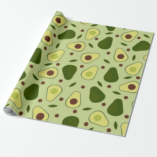 Avocados and leaves wrapping paper